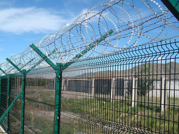 Galvanized mesh fence topped barbed wire rolls for utility protection